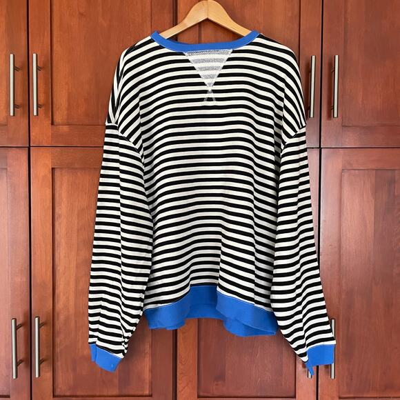 Free People We the Free Sweatshirt Striped Oversized Crewneck Size Medium - Picture 3 of 12